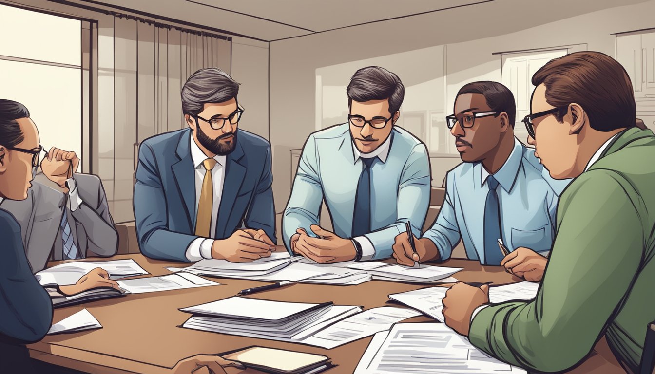 A group of professionals gather around a table, reviewing documents and discussing strategies for IRS inspections