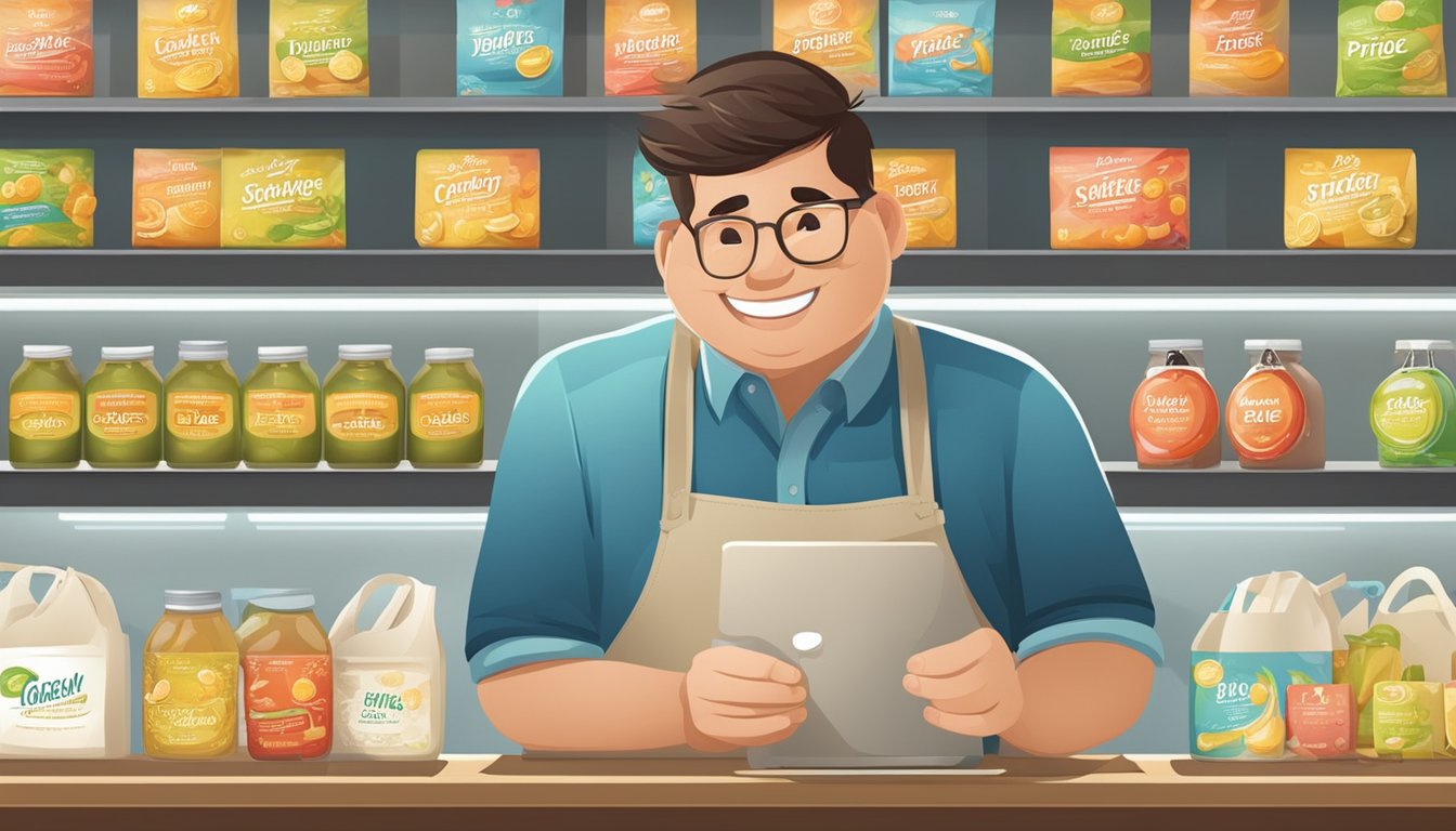 A smiling customer compares two identical products displayed with different pricing labels, demonstrating the concept of price framing to enhance perceived value