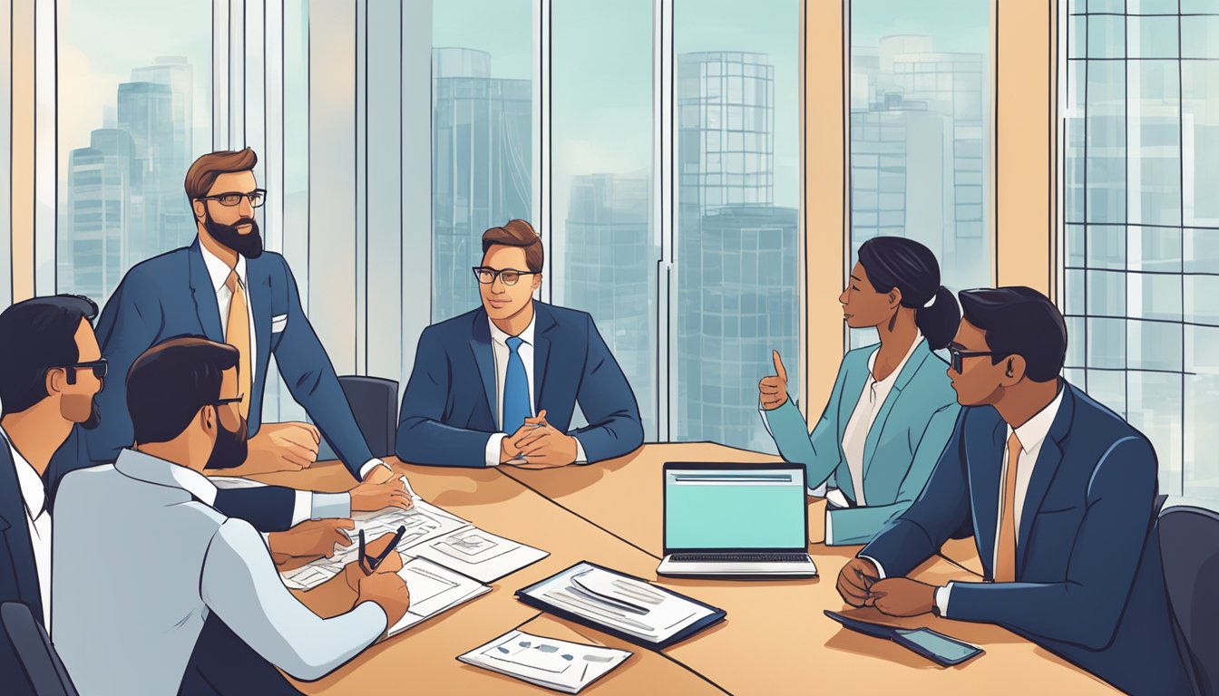 A virtual CFO advising a group of small business owners, discussing growth strategies and financial transformation