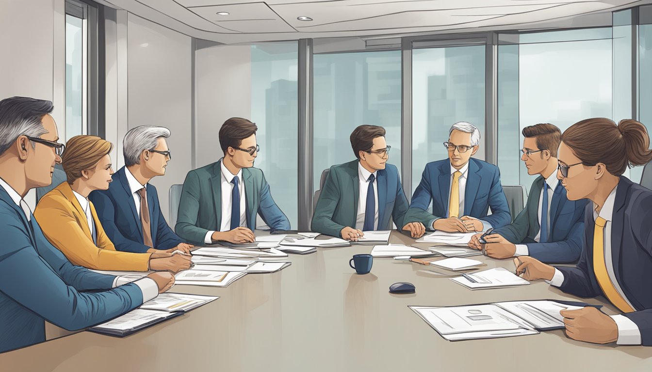 A group of business professionals gathered in a conference room, discussing the evolution of financial reporting standards and their impact on business transparency