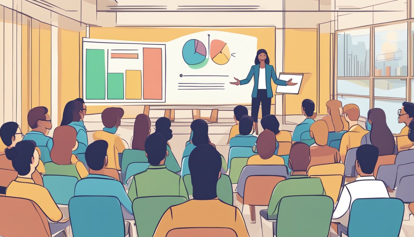 A person confidently presenting a marketing strategy to a diverse audience