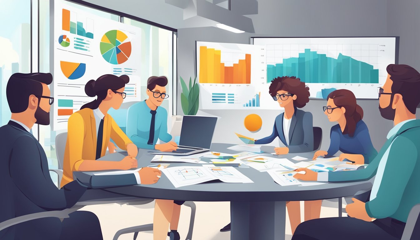 Accountants gather around a conference table, brainstorming ideas as charts and graphs decorate the walls. A dynamic leader presents innovative marketing strategies, igniting excitement among the team