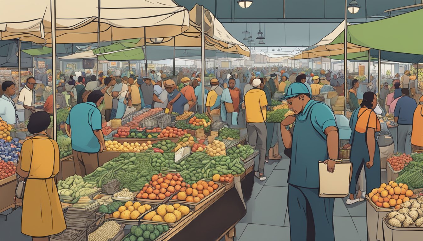 A bustling market, with vendors strategically pricing goods to entice buyers, while shoppers carefully weigh the perceived value of each item