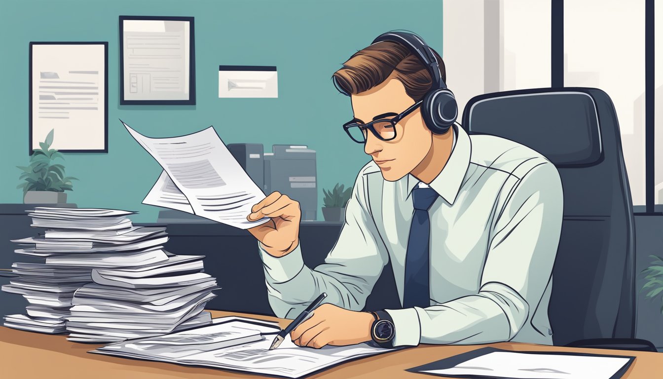 A business owner reviews financial statements, correcting errors