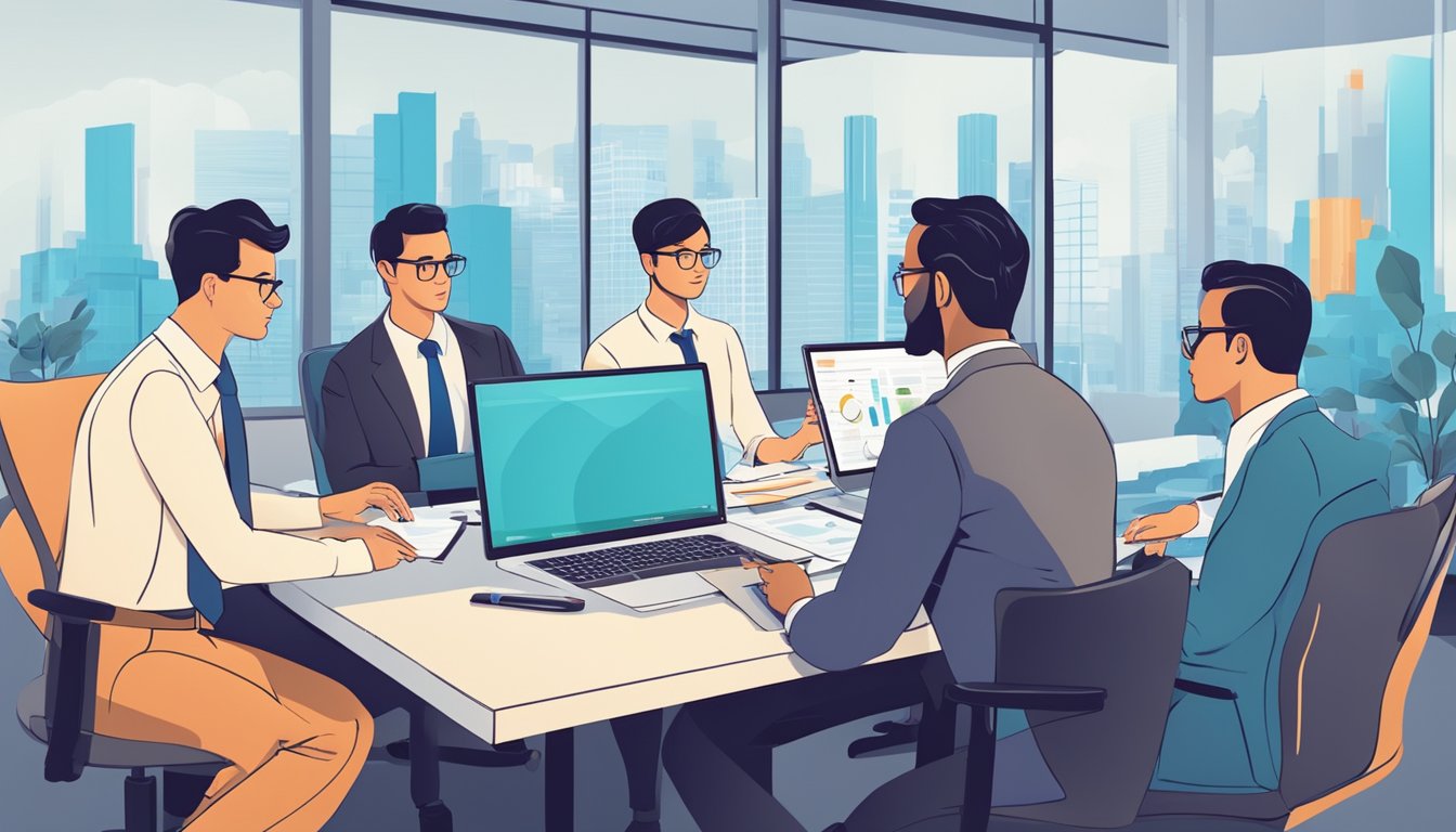 A group of accountants analyze customer data, using charts and graphs to uncover insights