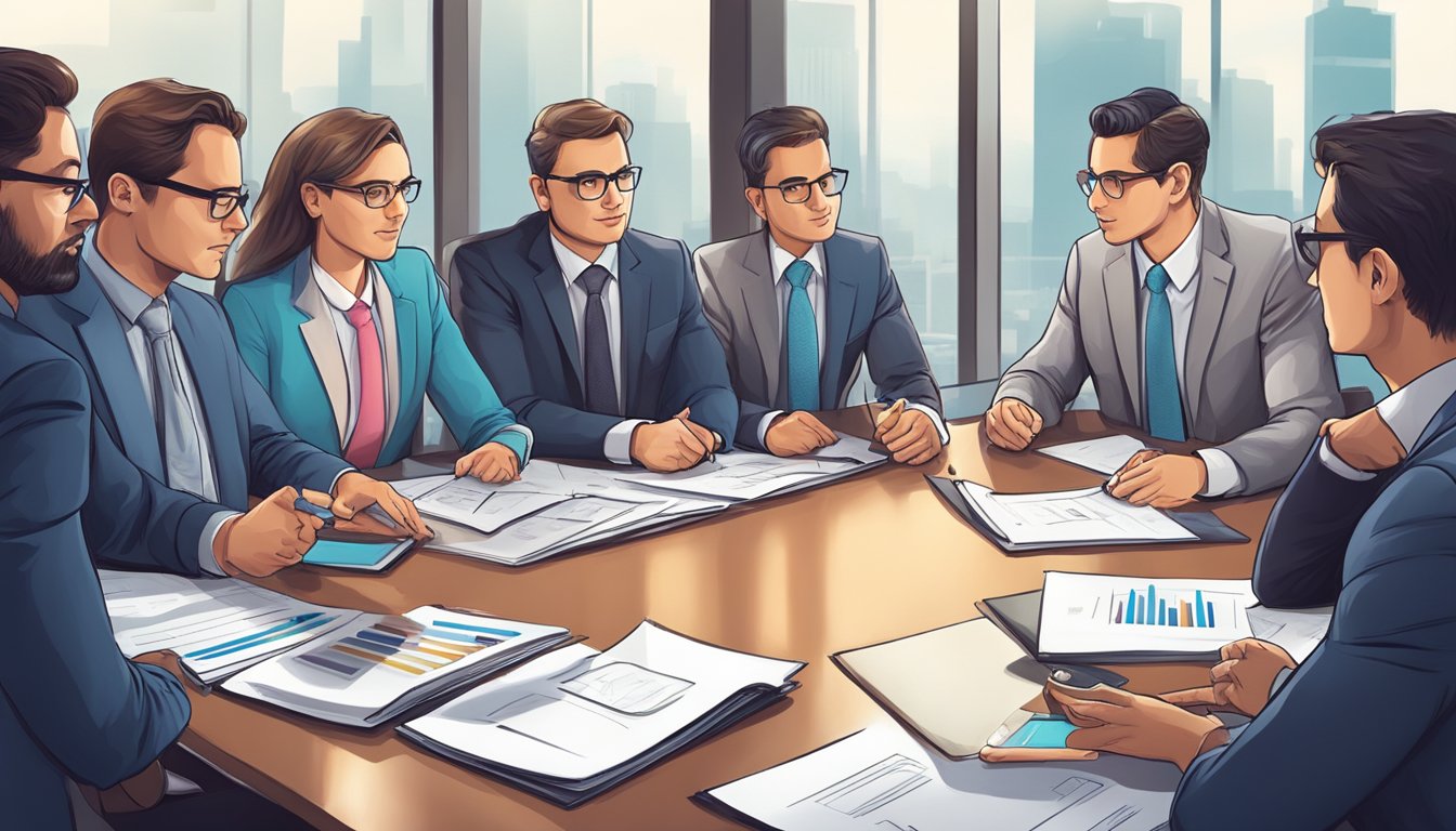 A group of accountants and business professionals gather in a boardroom, discussing growth strategies and potential mergers and acquisitions