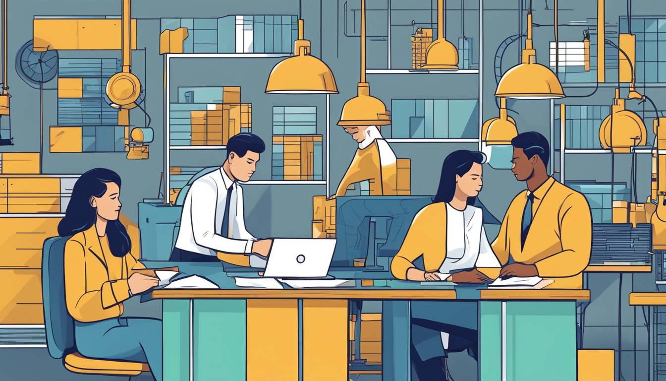 Accountants and manufacturing team collaborate on sales forecasts