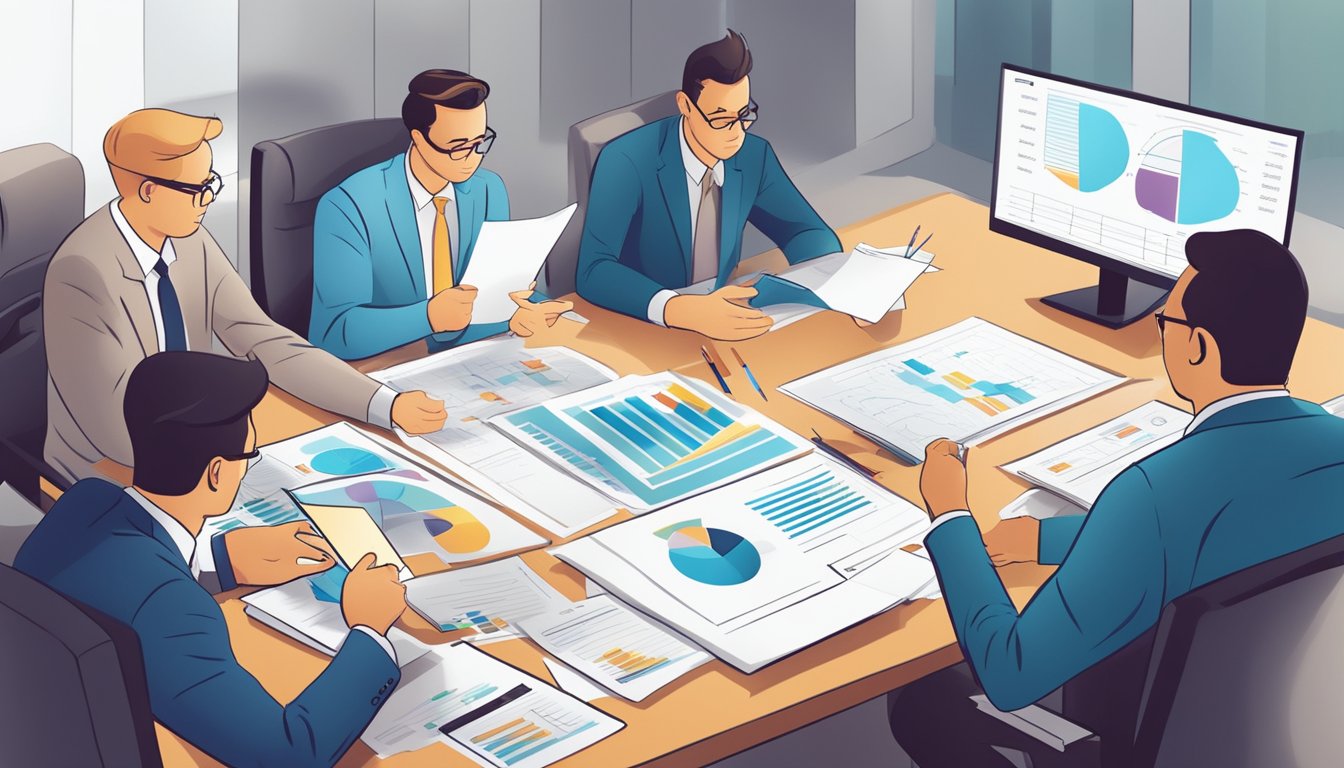 A group of executives analyze financial data, charts, and graphs, discussing how to unlock shareholder value using Economic Value Added (EVA)