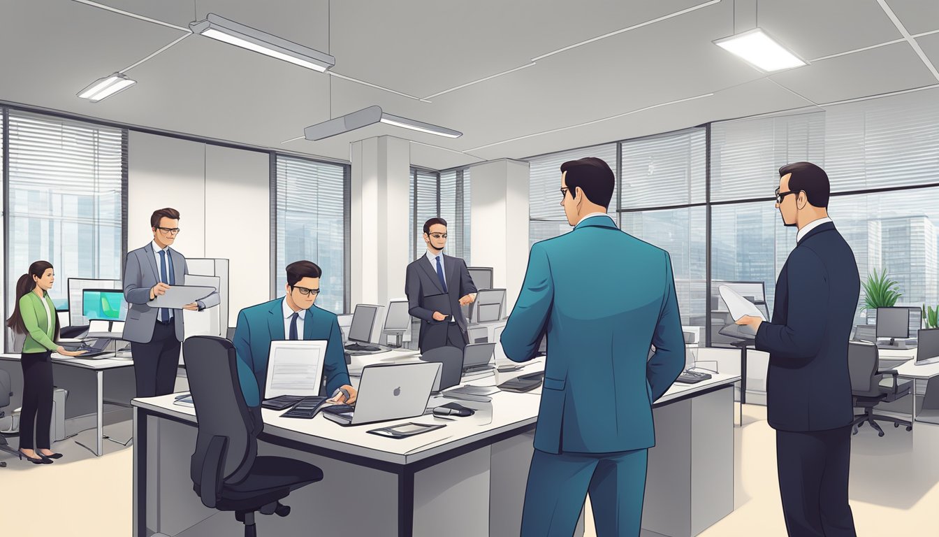 A group of accountants analyzing and valuing property, plant, and equipment assets in a modern office setting